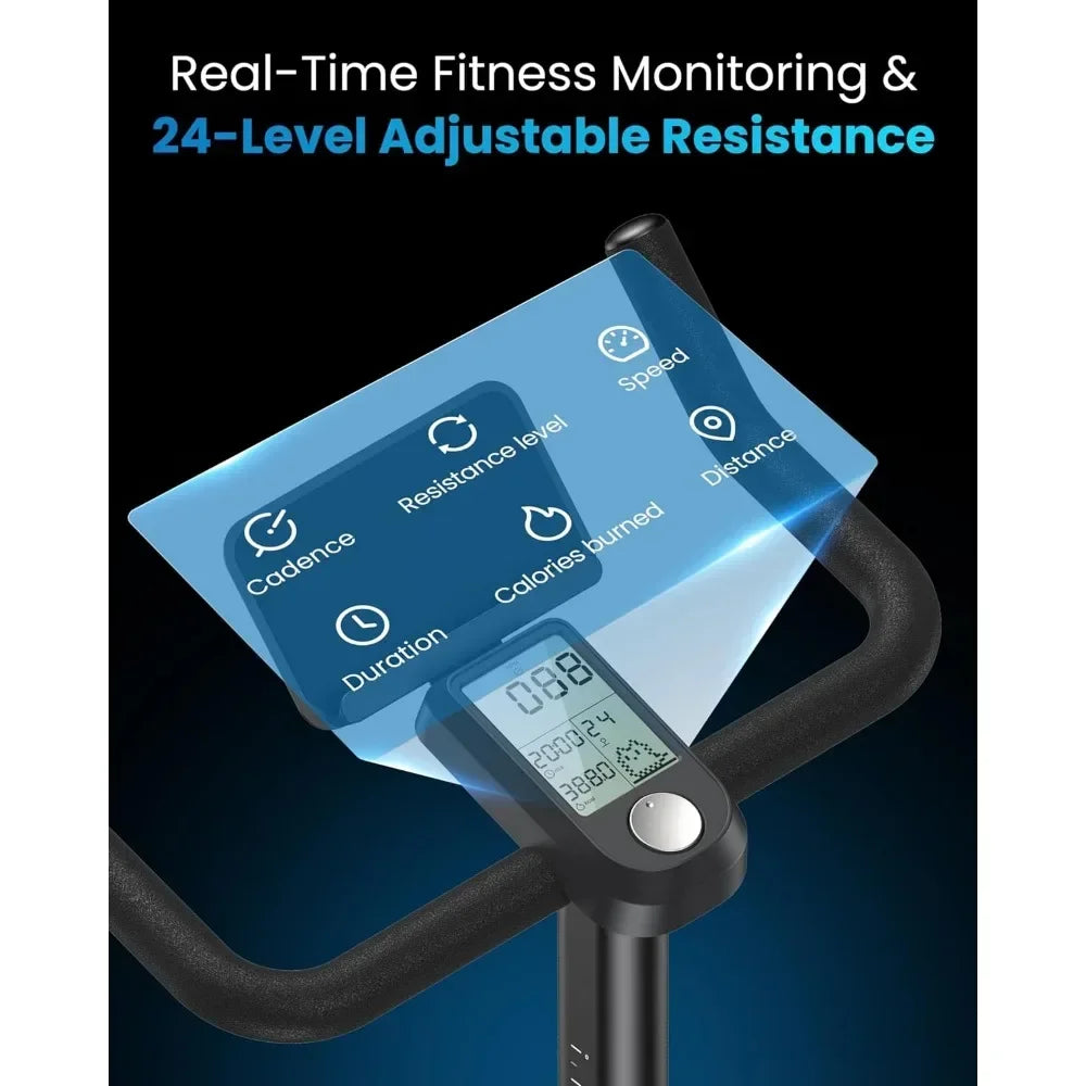 AI Smart Stationary Bike for Home, 24-Level Magnetic Resistance, Bluetooth and App Connectivity, Gifts for Men Women