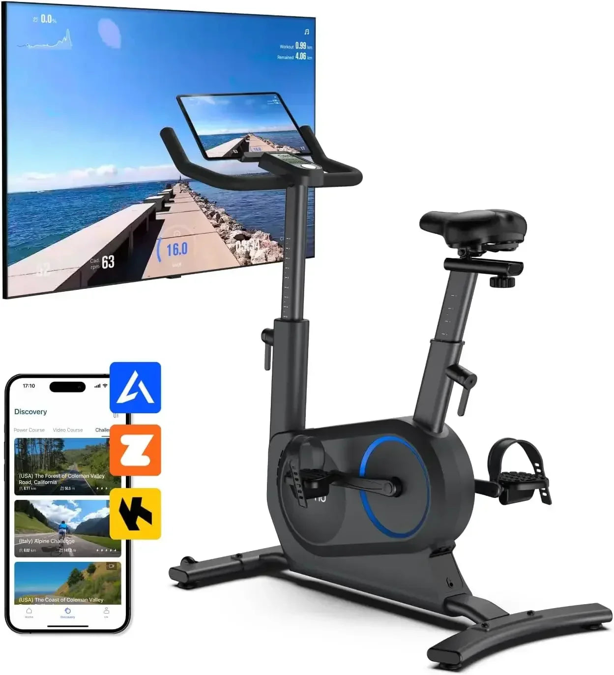 AI Smart Stationary Bike for Home, 24-Level Magnetic Resistance, Bluetooth and App Connectivity, Gifts for Men Women