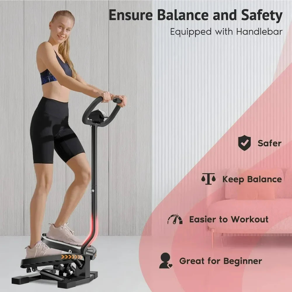 Stair Stepper, for Exercises-Twist Stepper with Resistance Bands and 330lbs Weight Capacity, Black, Lose Weight and Get Fit