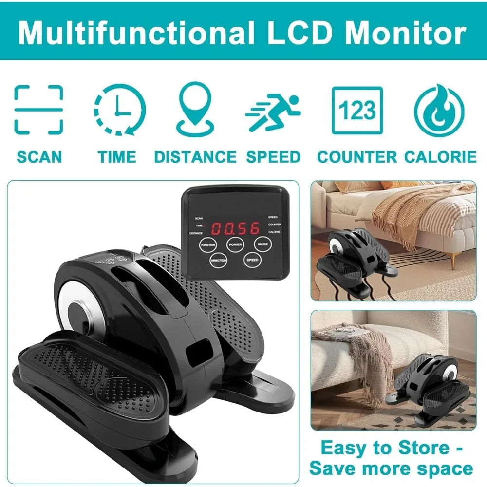 Under Desk Elliptical Machine, Portable Ellipse Leg Exerciser Machine with Remote Control, Display Monitor, Manual Mode Stepper