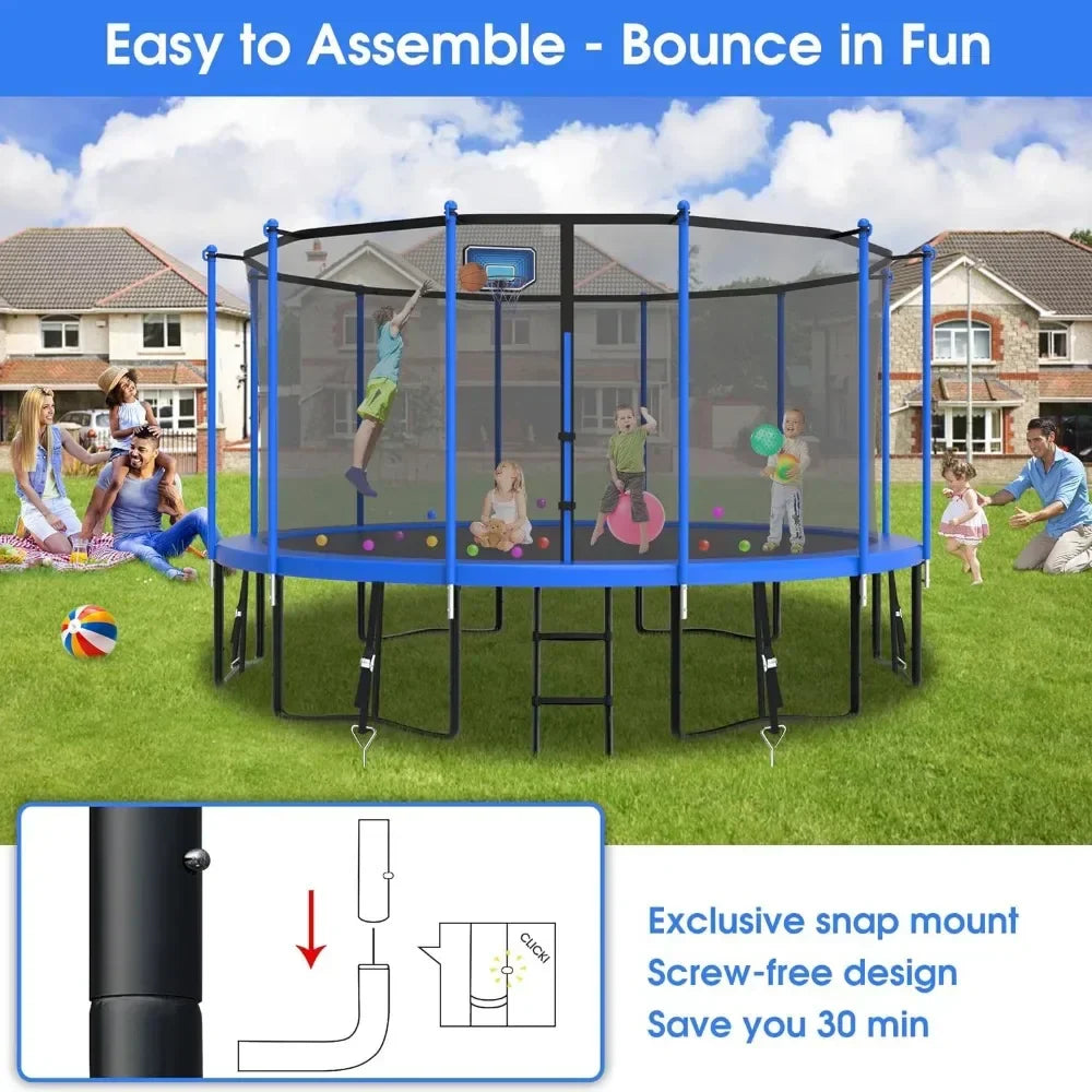 15FT Tranpoline for Kids and Adults 1500LBS with Basketball Hoop, Back Yard Heavy Duty Recreational Tranpolines, ASTM Approved