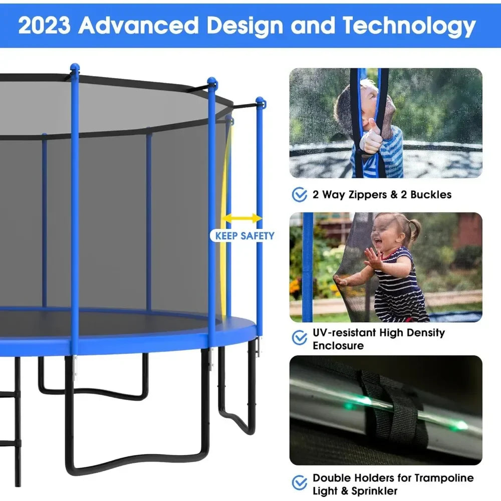 15FT Tranpoline for Kids and Adults 1500LBS with Basketball Hoop, Back Yard Heavy Duty Recreational Tranpolines, ASTM Approved