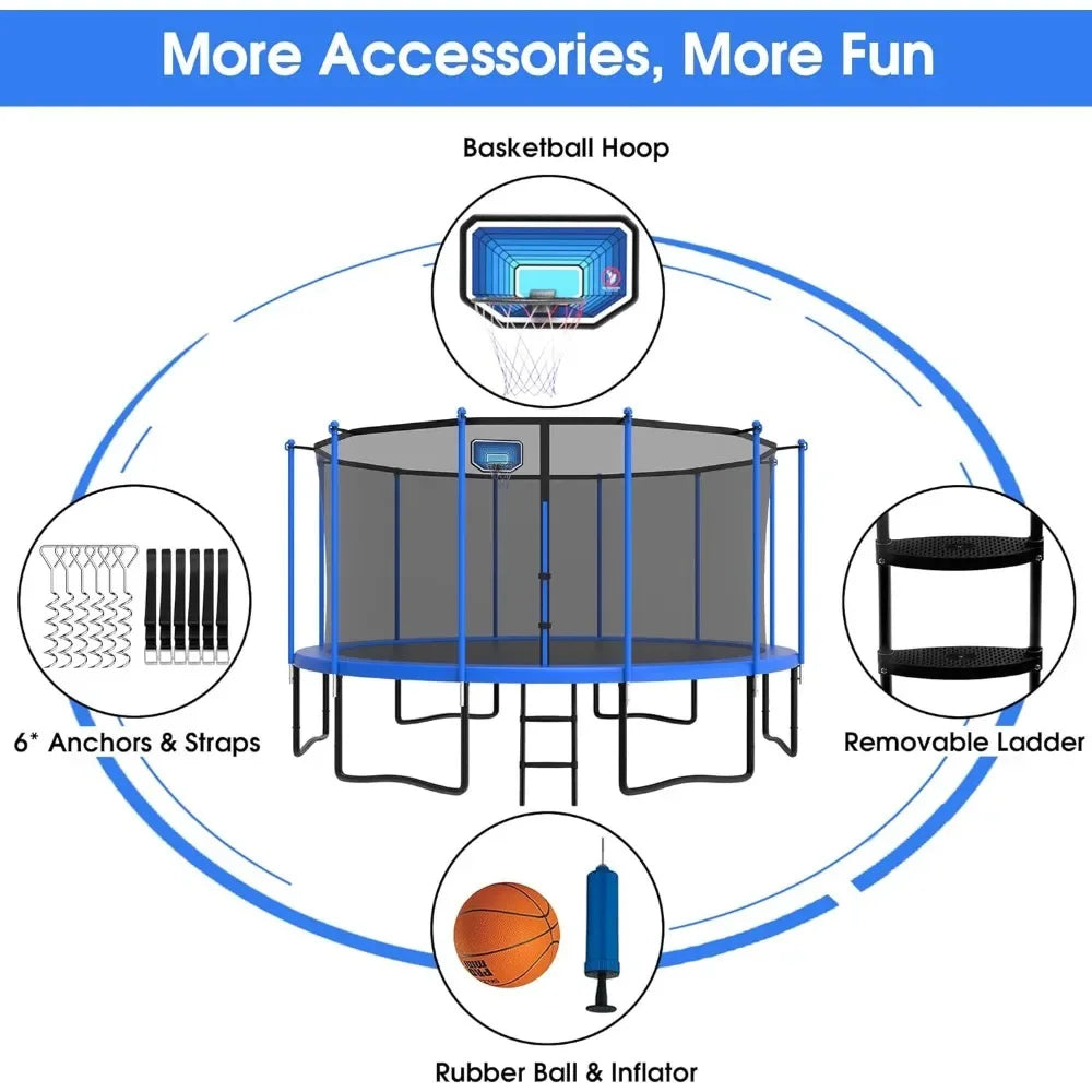 15FT Tranpoline for Kids and Adults 1500LBS with Basketball Hoop, Back Yard Heavy Duty Recreational Tranpolines, ASTM Approved