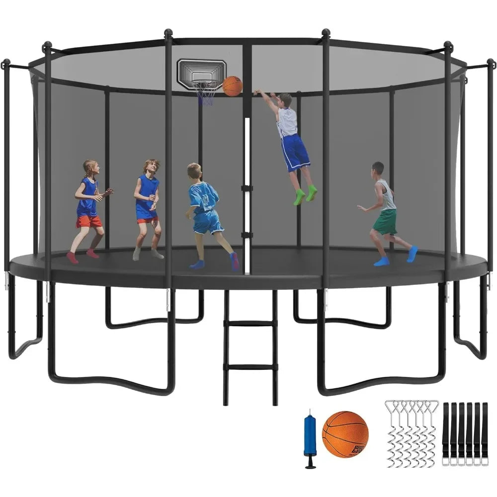 15FT Tranpoline for Kids and Adults 1500LBS with Basketball Hoop, Back Yard Heavy Duty Recreational Tranpolines, ASTM Approved