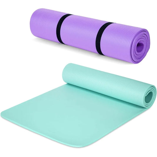 2 Pack Thick Yoga Mat for Home Workout 3/8 Inch Exercise Mat with Strap Non Slip Yoga Mat for Women Men Yoga Equipment