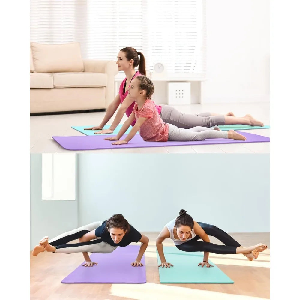 2 Pack Thick Yoga Mat for Home Workout 3/8 Inch Exercise Mat with Strap Non Slip Yoga Mat for Women Men Yoga Equipment