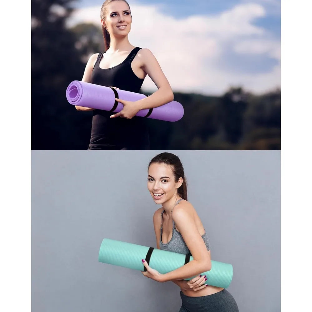 2 Pack Thick Yoga Mat for Home Workout 3/8 Inch Exercise Mat with Strap Non Slip Yoga Mat for Women Men Yoga Equipment