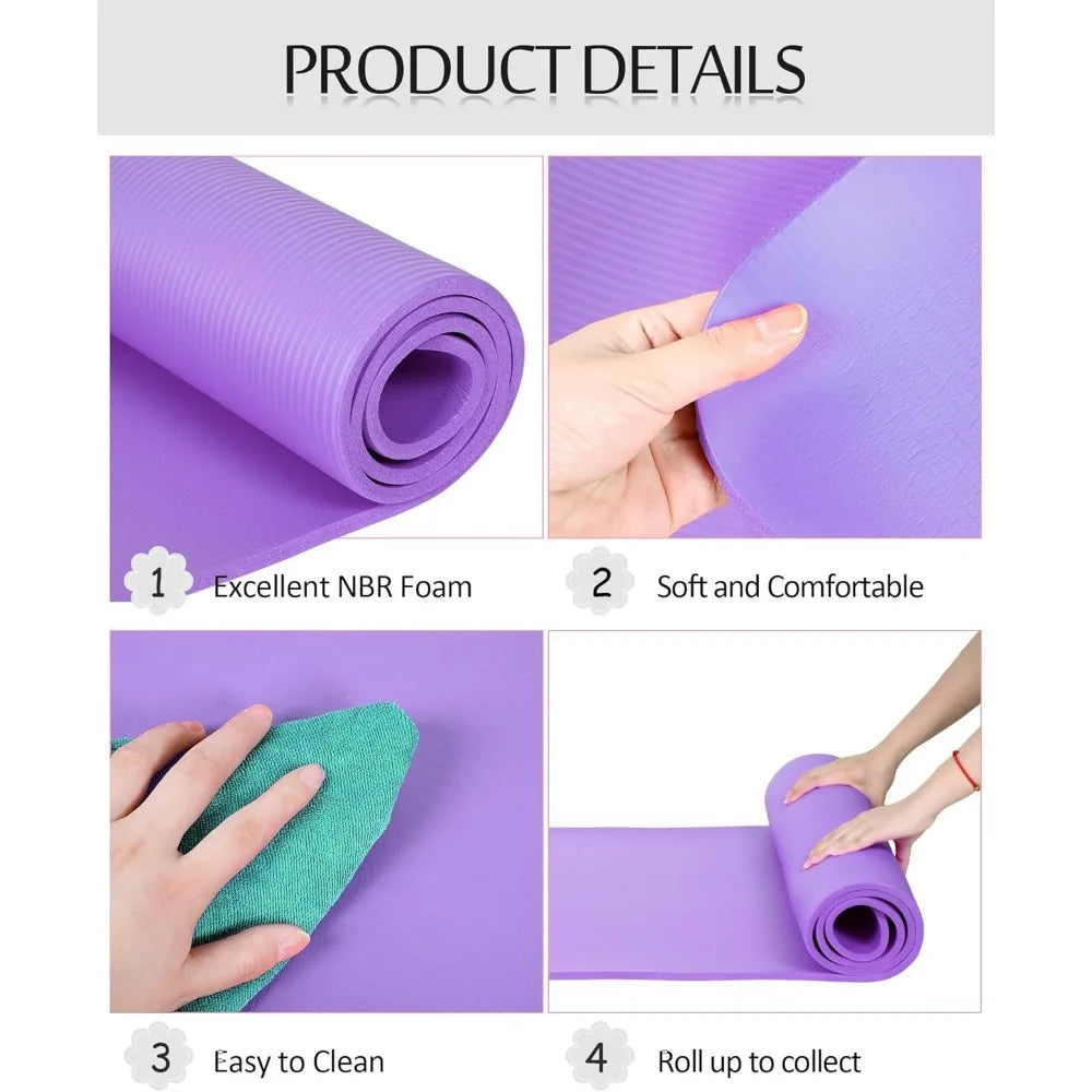 2 Pack Thick Yoga Mat for Home Workout 3/8 Inch Exercise Mat with Strap Non Slip Yoga Mat for Women Men Yoga Equipment