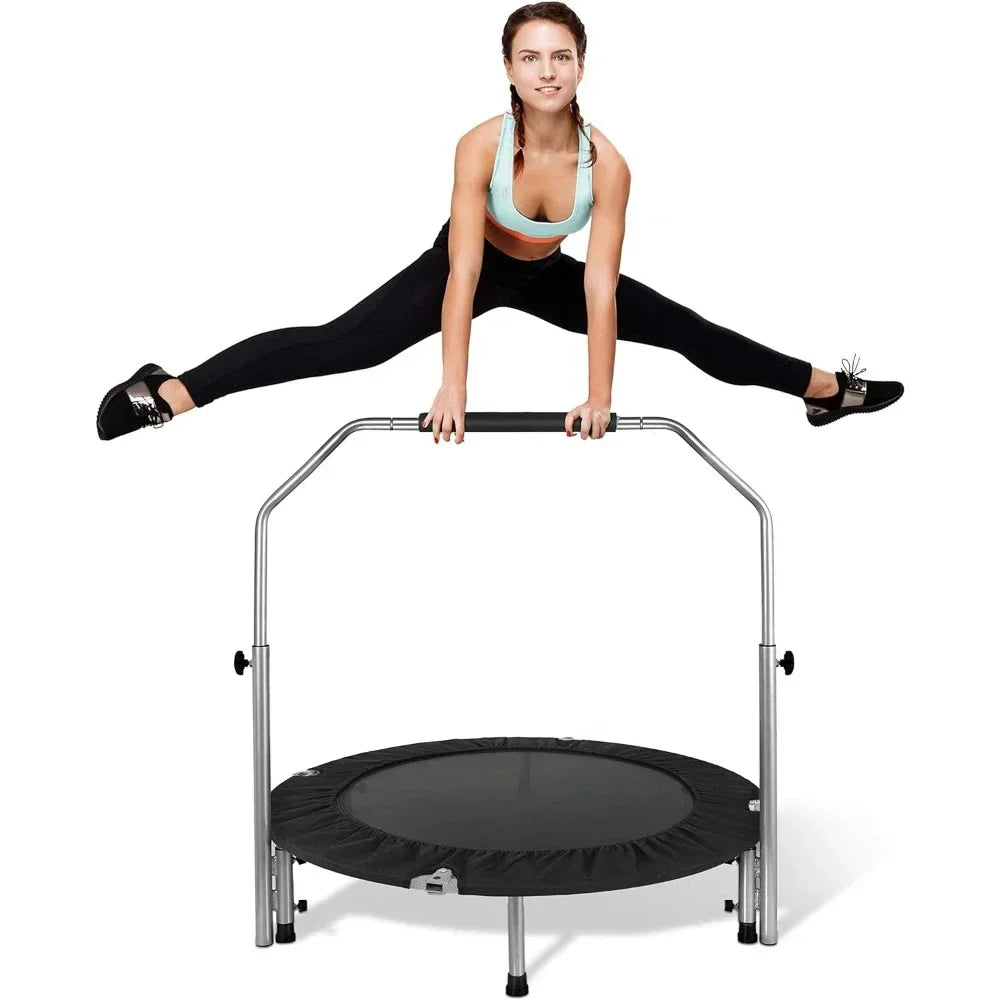 40" Foldable Mini Trampoline, Fitness Rebounder with Adjustable Foam Handle,Exercise Trampoline for Adults Indoor/Garden Workout