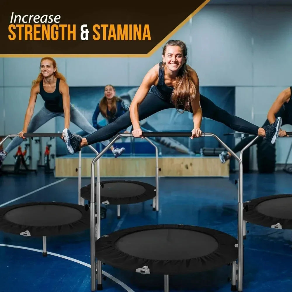 40" Foldable Mini Trampoline, Fitness Rebounder with Adjustable Foam Handle,Exercise Trampoline for Adults Indoor/Garden Workout