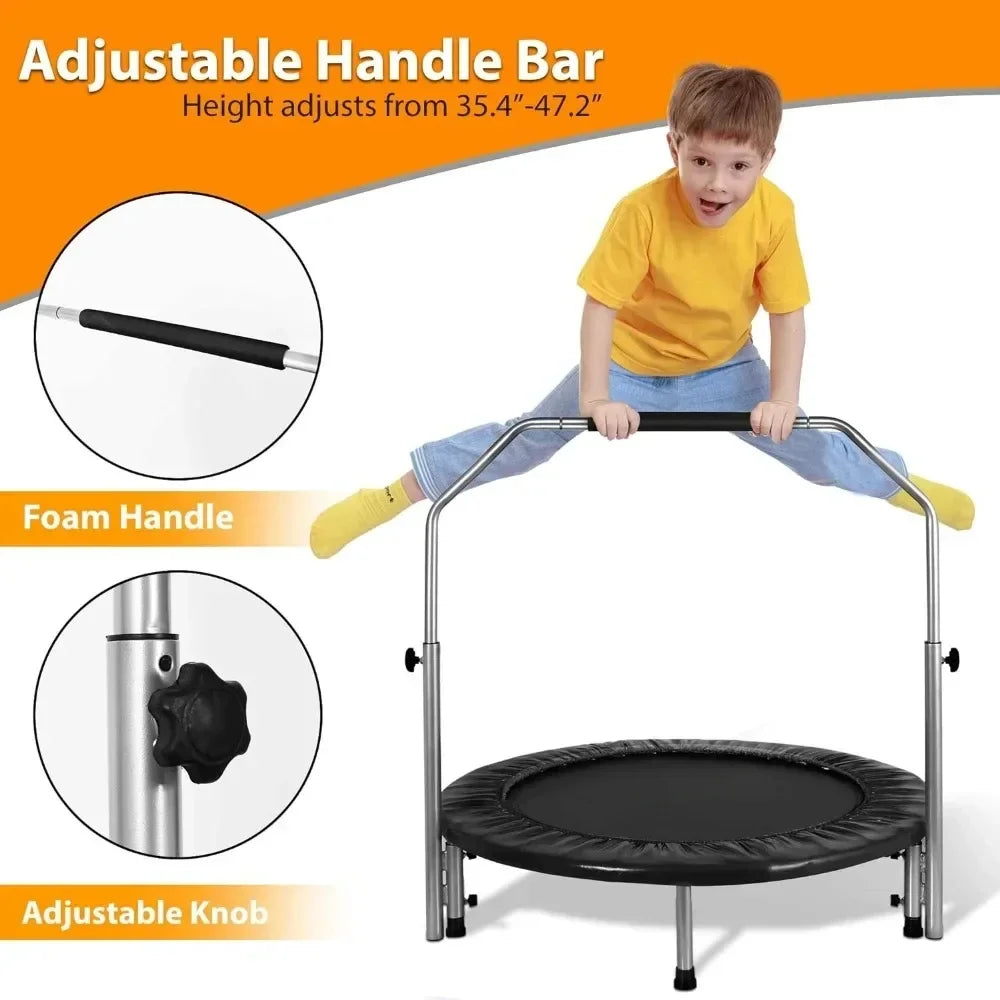 40" Foldable Mini Trampoline, Fitness Rebounder with Adjustable Foam Handle,Exercise Trampoline for Adults Indoor/Garden Workout