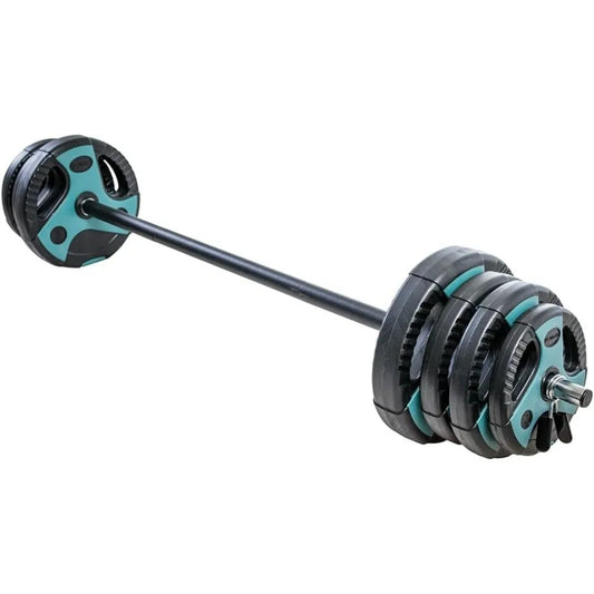 54 LB Perfect Barbell Weight Set for Home Gym with 55” Padded Bar, Adjustable Weights for Exercise, Lifting and To Build Muscle