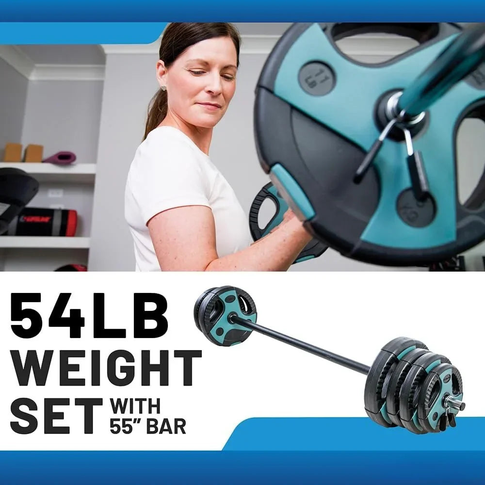 54 LB Perfect Barbell Weight Set for Home Gym with 55” Padded Bar, Adjustable Weights for Exercise, Lifting and To Build Muscle