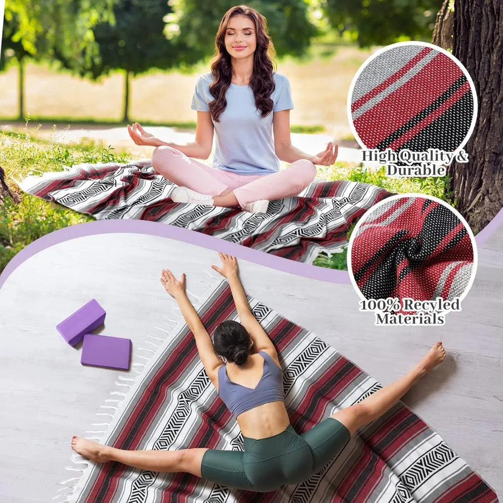 6 Pcs Restorative Yoga Kit Include Rectangular Yogas Bolster Yoga Mexican Blanket Yoga Blocks with Strap Eye Pillow for Exercise