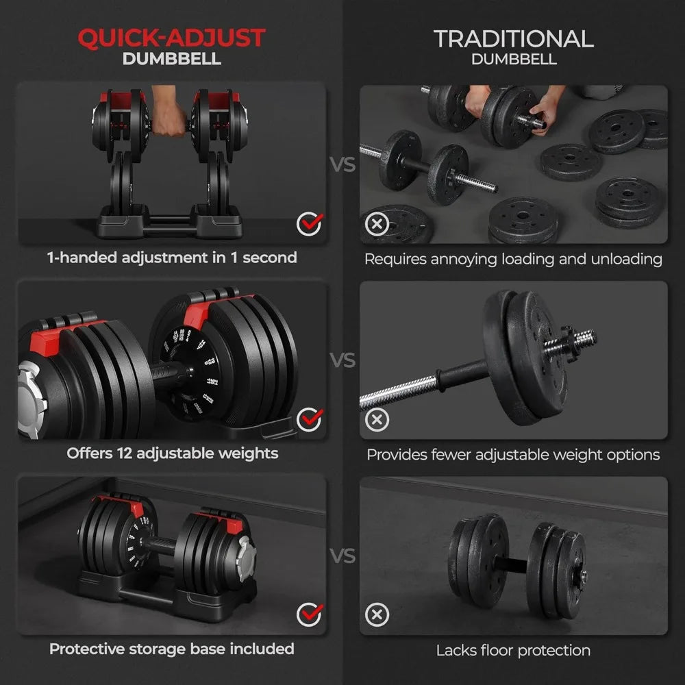 Adjustable Dumbbell 52.5lbs Free Weight Dumbbells Set 3 in 1 Fast Adjust Dumbbells Dumbbell Weight Set Used As Barbell