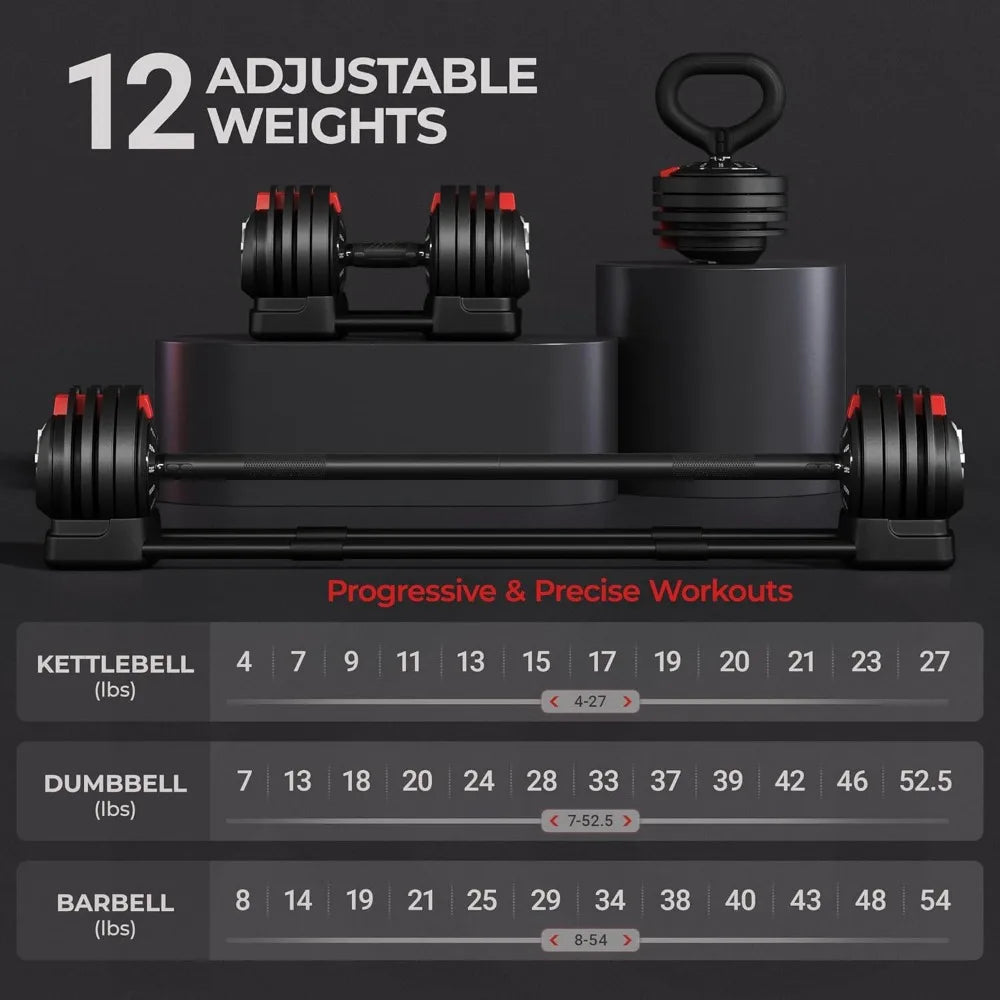 Adjustable Dumbbell 52.5lbs Free Weight Dumbbells Set 3 in 1 Fast Adjust Dumbbells Dumbbell Weight Set Used As Barbell