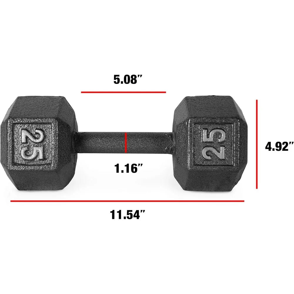 Barbell Black Cast Iron Hex Dumbbell | 5-120 LBs | Single or Pair , Barbell