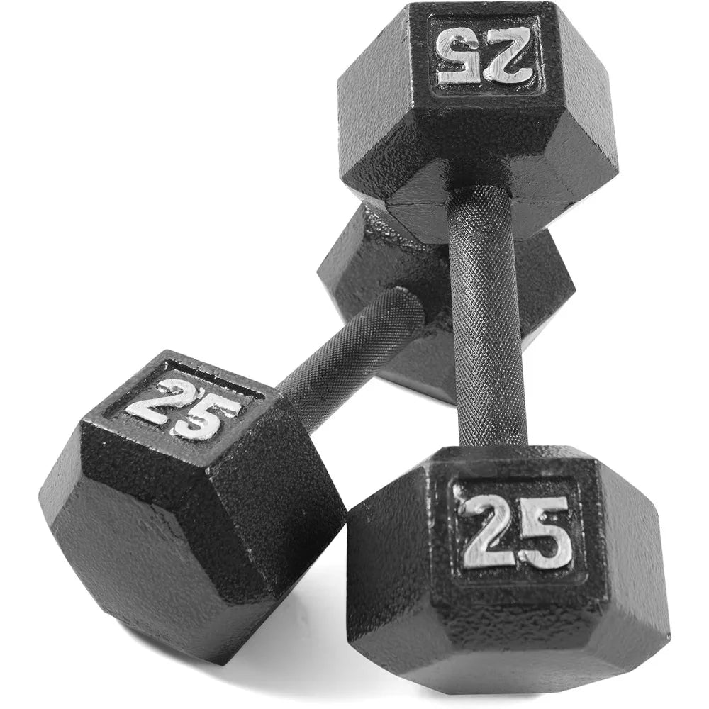 Barbell Black Cast Iron Hex Dumbbell | 5-120 LBs | Single or Pair , Barbell