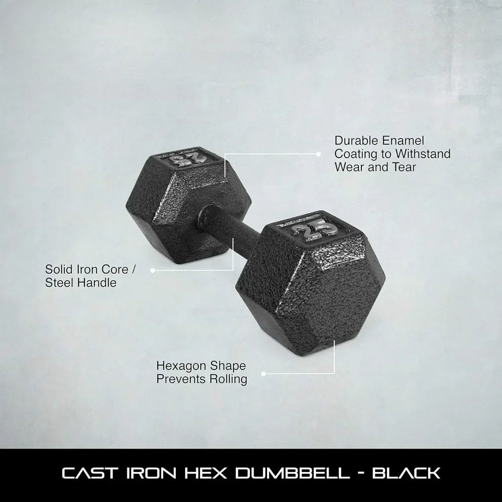 Barbell Black Cast Iron Hex Dumbbell | 5-120 LBs | Single or Pair , Barbell