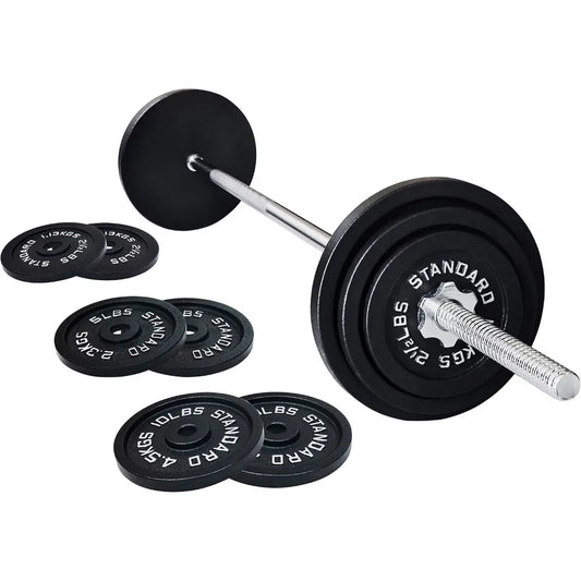 Barbell Cast Iron Standard Weight Plates Including 5FT Standard Barbell with Star Locks, 45-Pound Set , Barbell