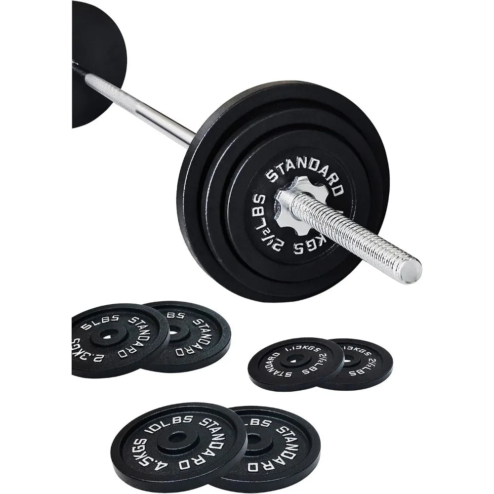 Barbell Cast Iron Standard Weight Plates Including 5FT Standard Barbell with Star Locks, 45-Pound Set , Barbell