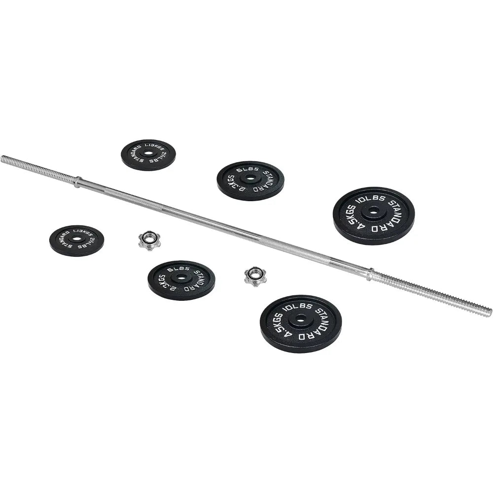 Barbell Cast Iron Standard Weight Plates Including 5FT Standard Barbell with Star Locks, 45-Pound Set , Barbell