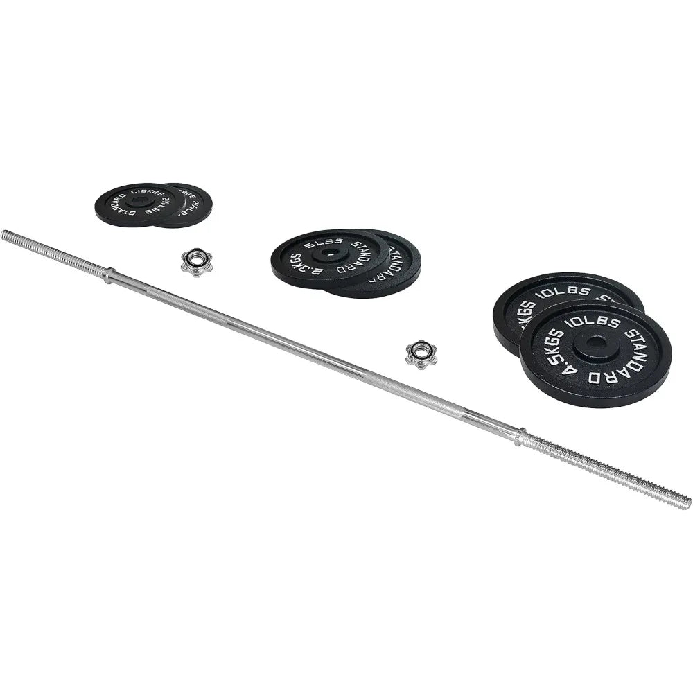 Barbell Cast Iron Standard Weight Plates Including 5FT Standard Barbell with Star Locks, 45-Pound Set , Barbell