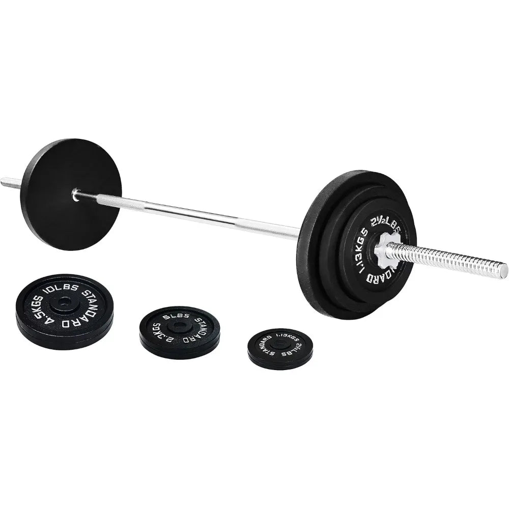 Barbell Cast Iron Standard Weight Plates Including 5FT Standard Barbell with Star Locks, 45-Pound Set , Barbell