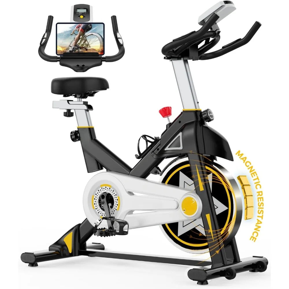 Dynamic Bike, Stationary Bike for Home Gym, Magnetic Resistance Indoor Cycling Bike w/Comfortable Seat Cushion & Ipad Mount