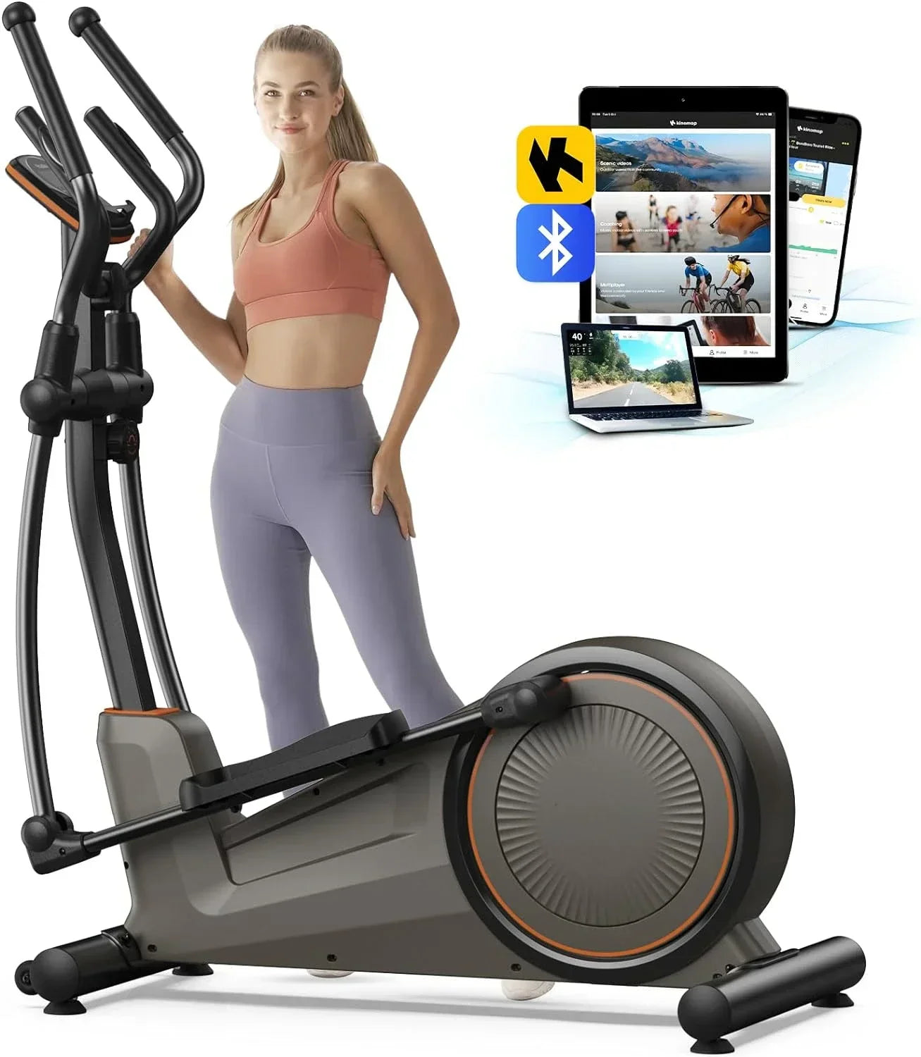 Elliptical Trainer Machine, Quiet Magnetic Driving System, 15.5IN-18IN Stride, 16 Resistance Levels, 400LBS Loading Capacity