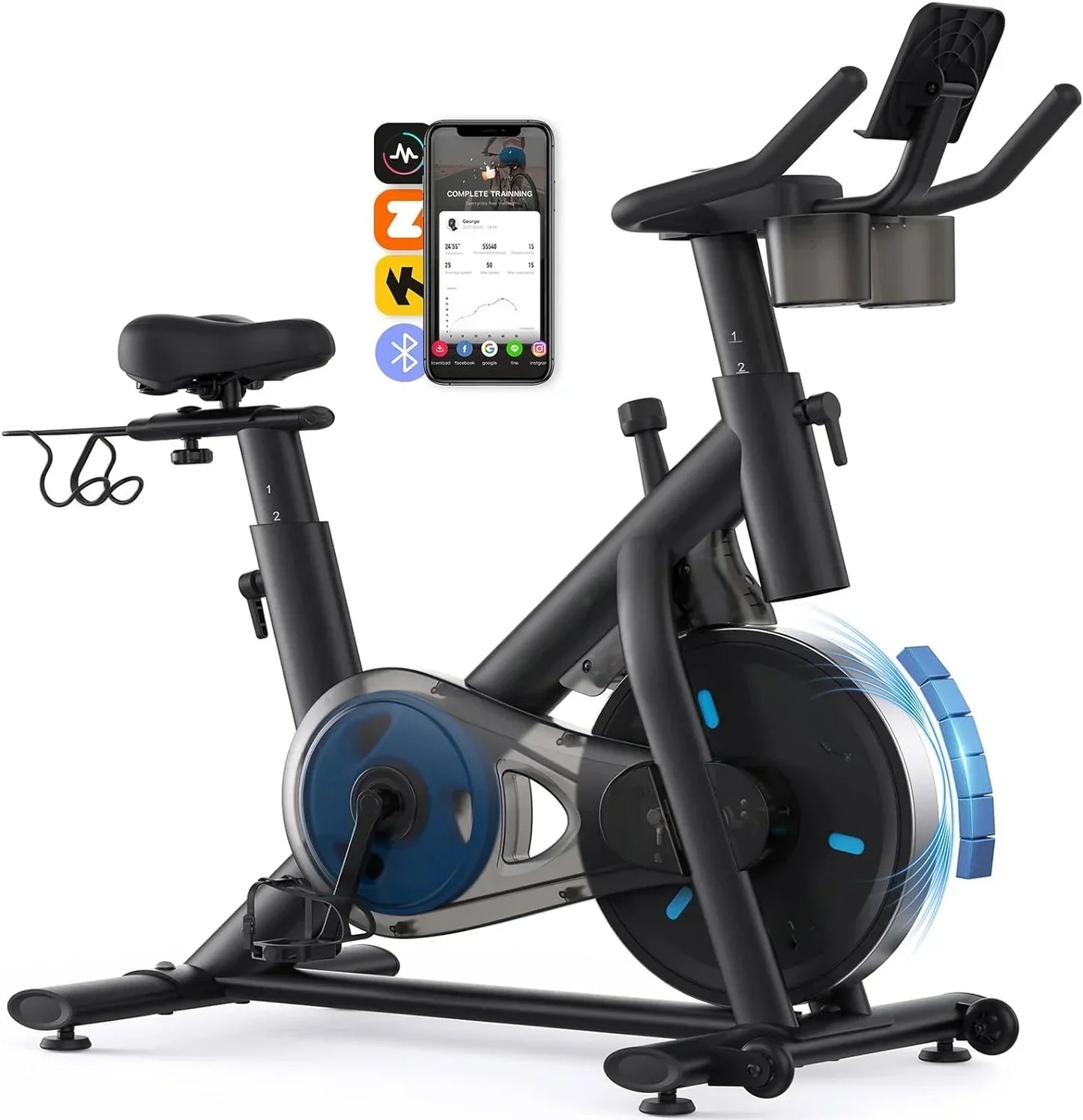 Exercise Bike, Brake Pad/Magnetic Stationary Bike with Exclusive App, Low Noise Indoor Cycling Bike with 270lbs Weight Capacity