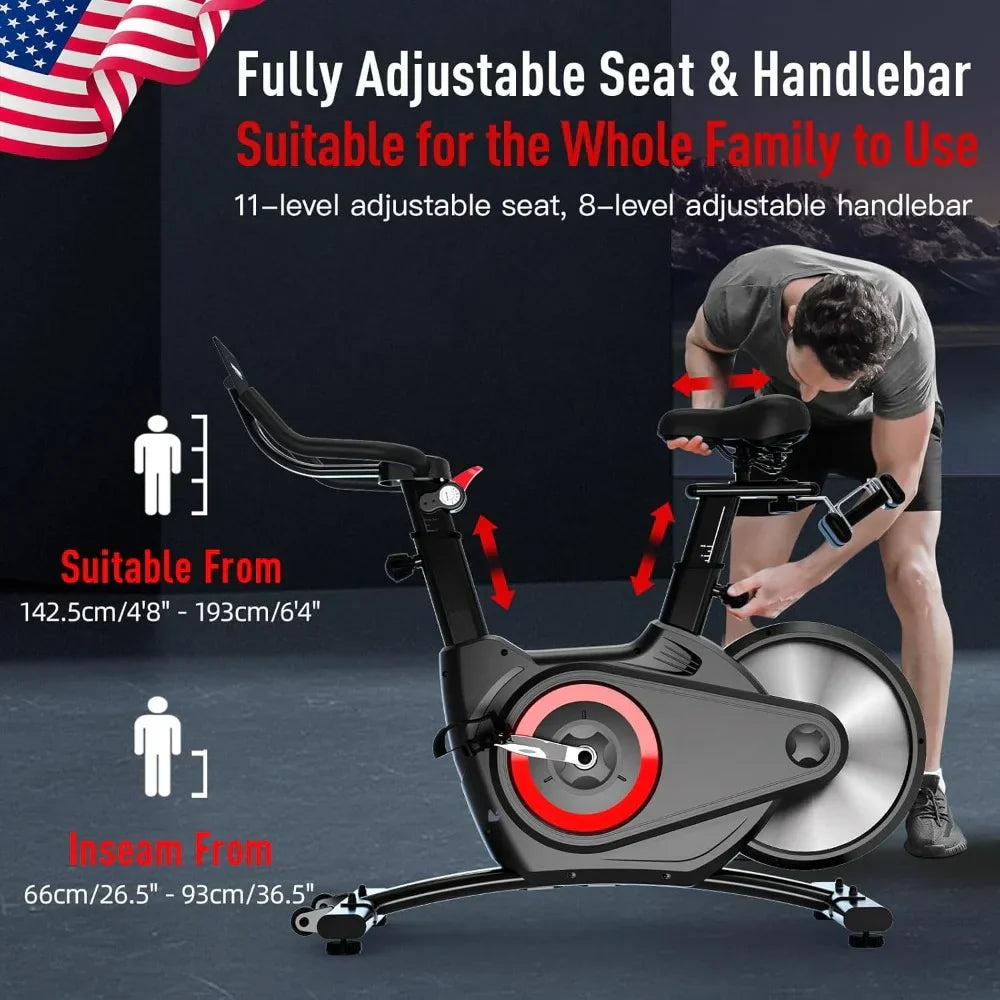 Magnetic/Brake Pad Exercise Dynamic Bike with Bluetooth, Stationary Bikes for Home with Tablet Holder & Comfortable Seat Cushion