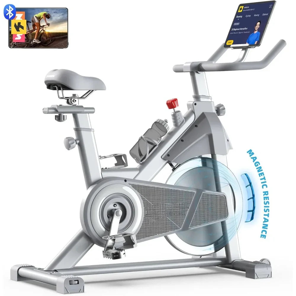 Magnetic/Brake Pad Exercise Dynamic Bike with Bluetooth, Stationary Bikes for Home with Tablet Holder & Comfortable Seat Cushion