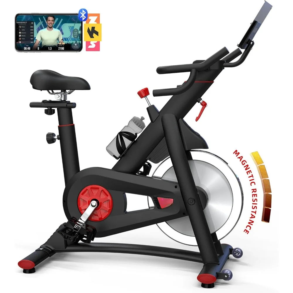 Magnetic/Brake Pad Exercise Dynamic Bike with Bluetooth, Stationary Bikes for Home with Tablet Holder & Comfortable Seat Cushion