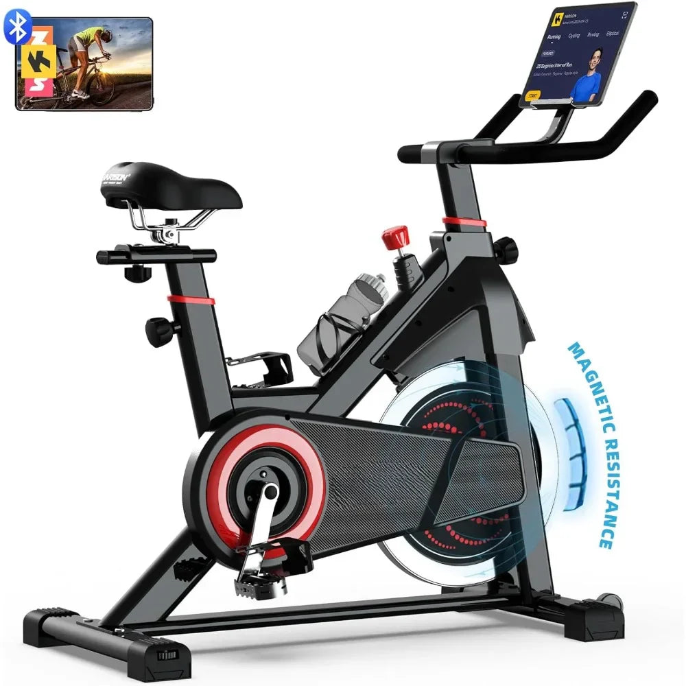 Magnetic/Brake Pad Exercise Dynamic Bike with Bluetooth, Stationary Bikes for Home with Tablet Holder & Comfortable Seat Cushion