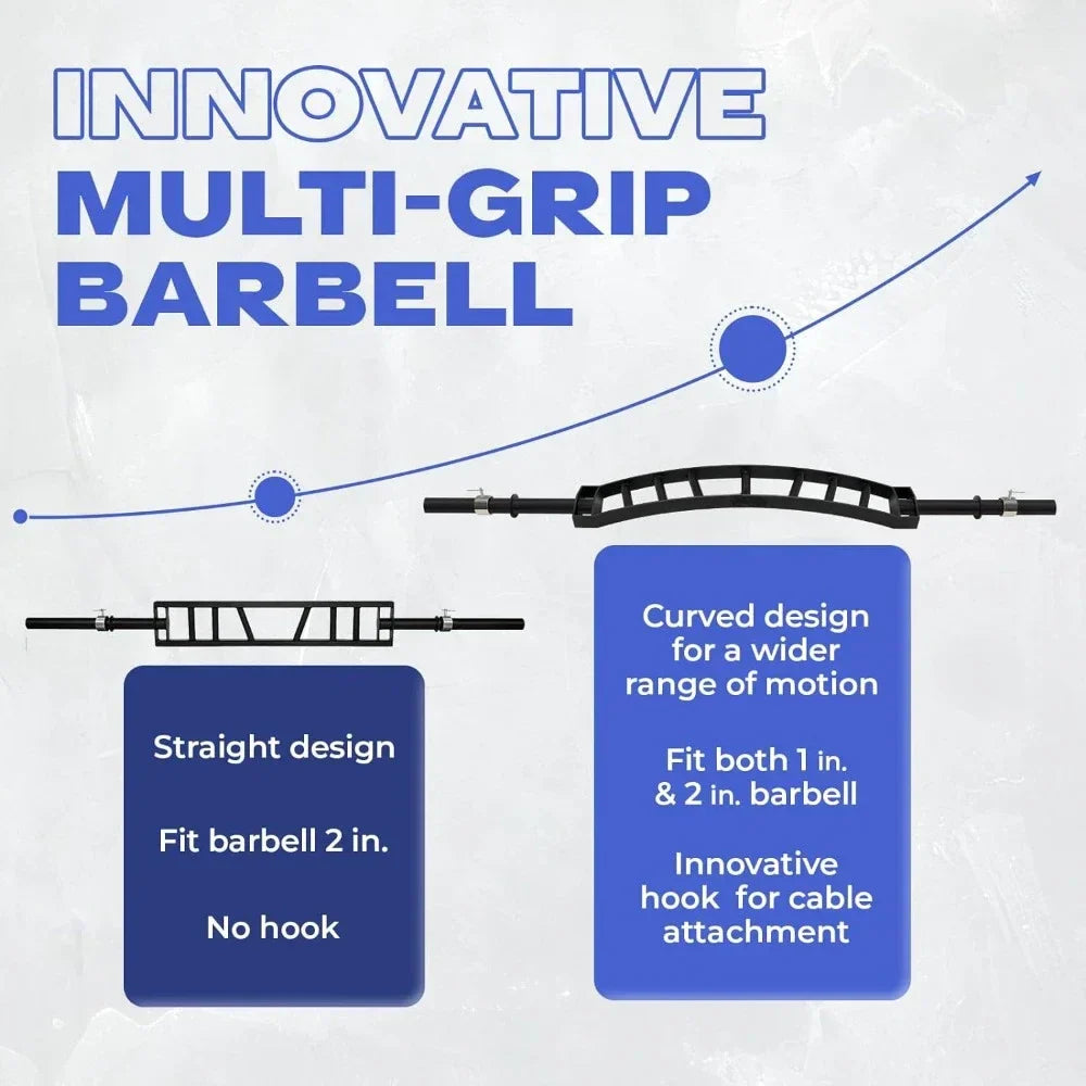 Multi Grip Barbell, Greater Range of Motion, with 2 Collars,Fits Home Gym & Support Pressing, Lifting & Curls Multi Grip Barbell