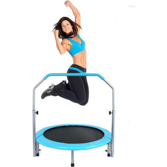 Portable & Foldable Trampoline - 40" in-Home Mini Rebounder with Adjustable Handrail, Fitness Body Exercise