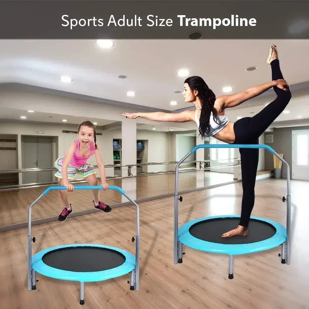 Portable & Foldable Trampoline - 40" in-Home Mini Rebounder with Adjustable Handrail, Fitness Body Exercise