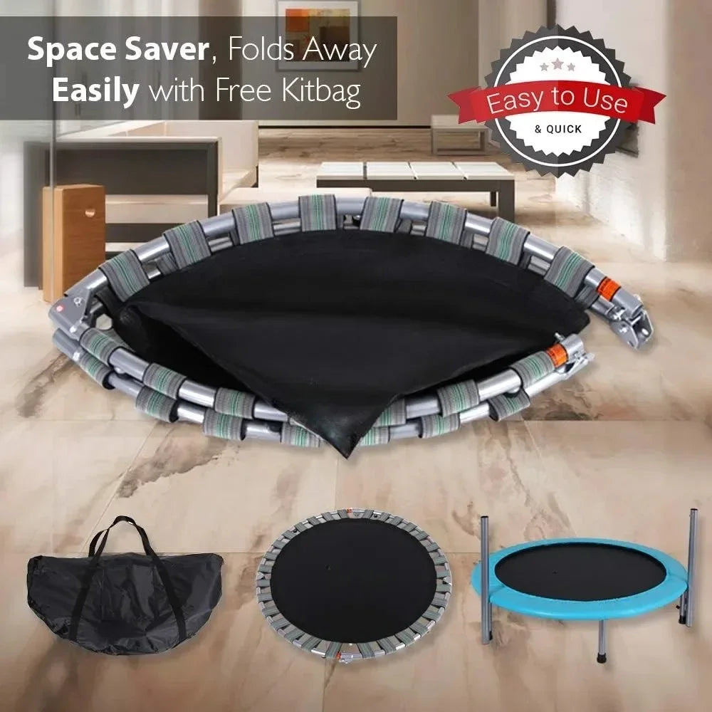 Portable & Foldable Trampoline - 40" in-Home Mini Rebounder with Adjustable Handrail, Fitness Body Exercise