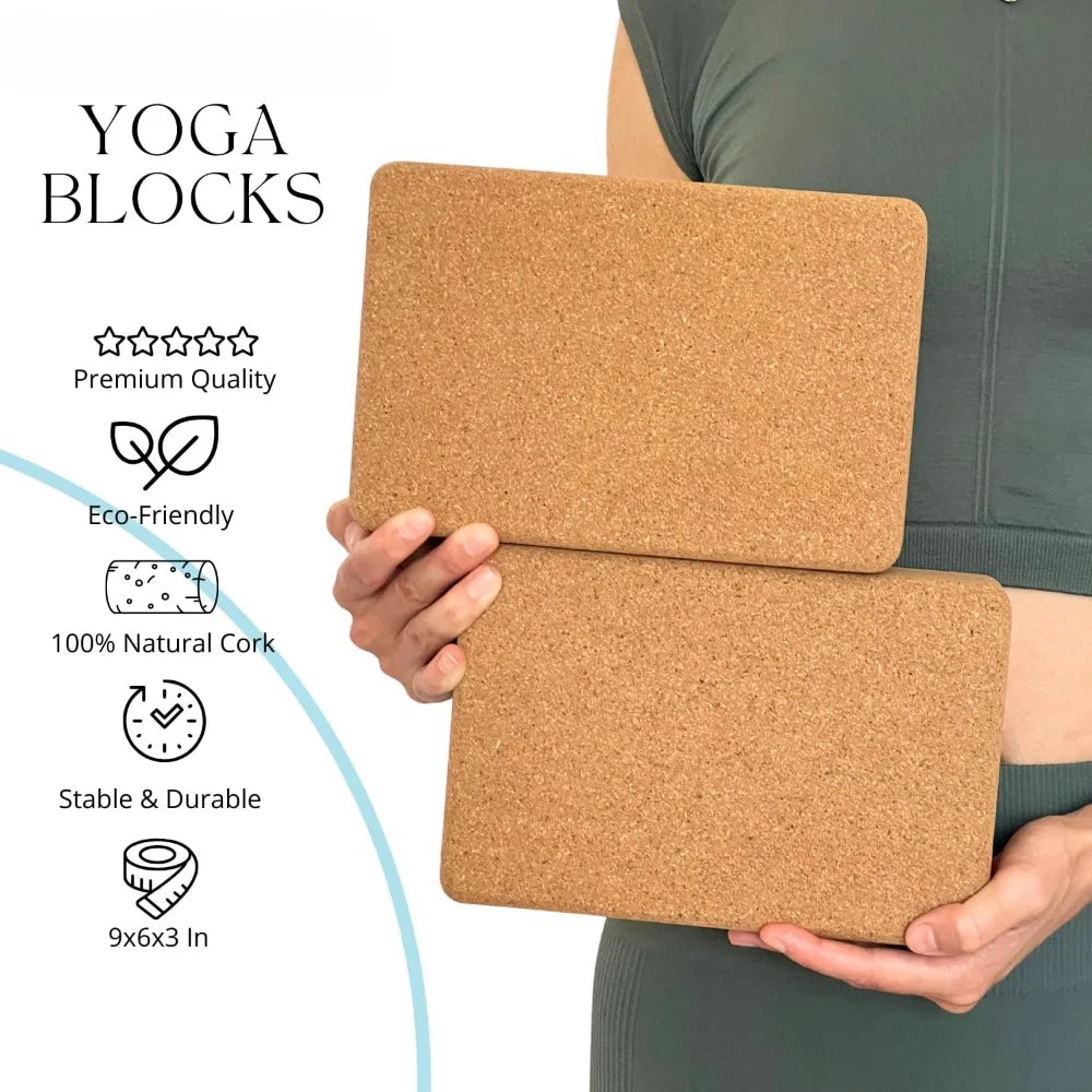 Premium Cork Yoga Kit 5-pieces, Lightweight Cork Yoga Mat, 2 Cork Blocks, Strap & Bag, Eco-Friendly, Customized Home Gym