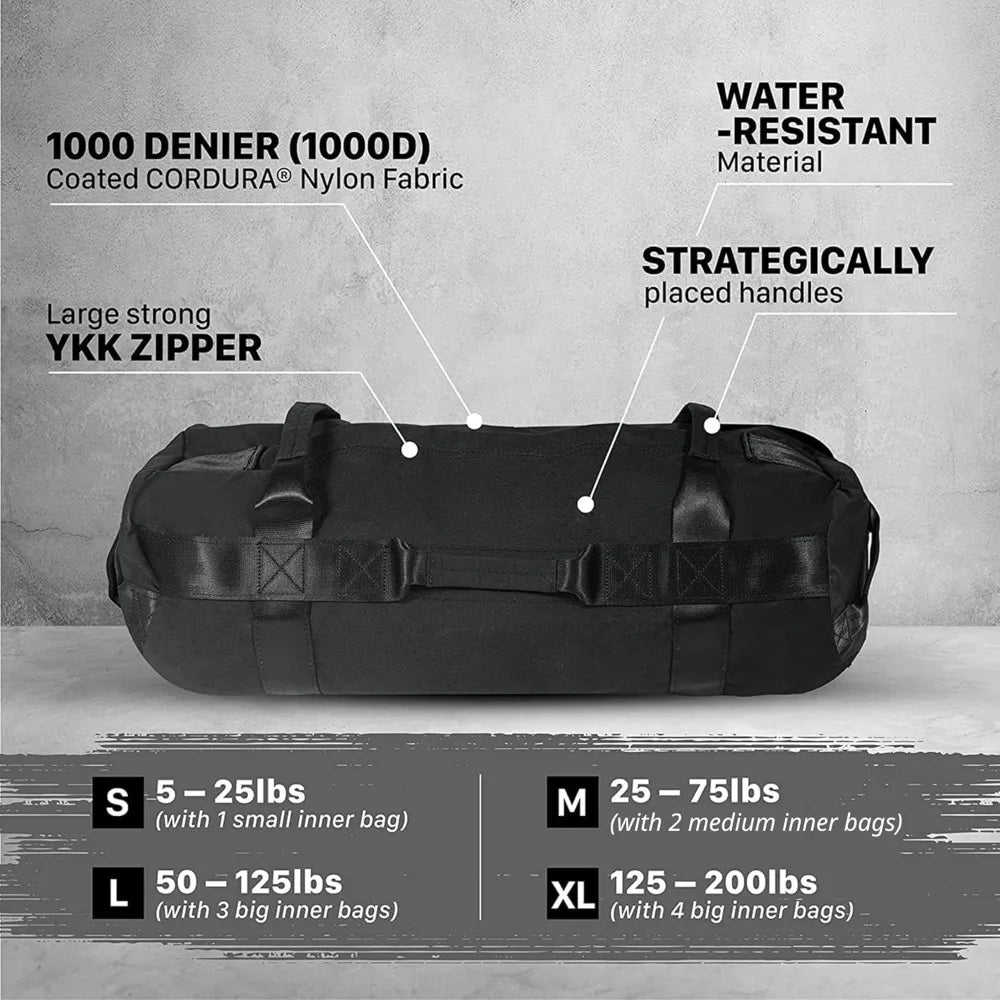 Sandbags for Working Out, Adjustable Sand Bags for Weight Training with Handles, Enhanced Compartments 5-200Lbs Sandbags