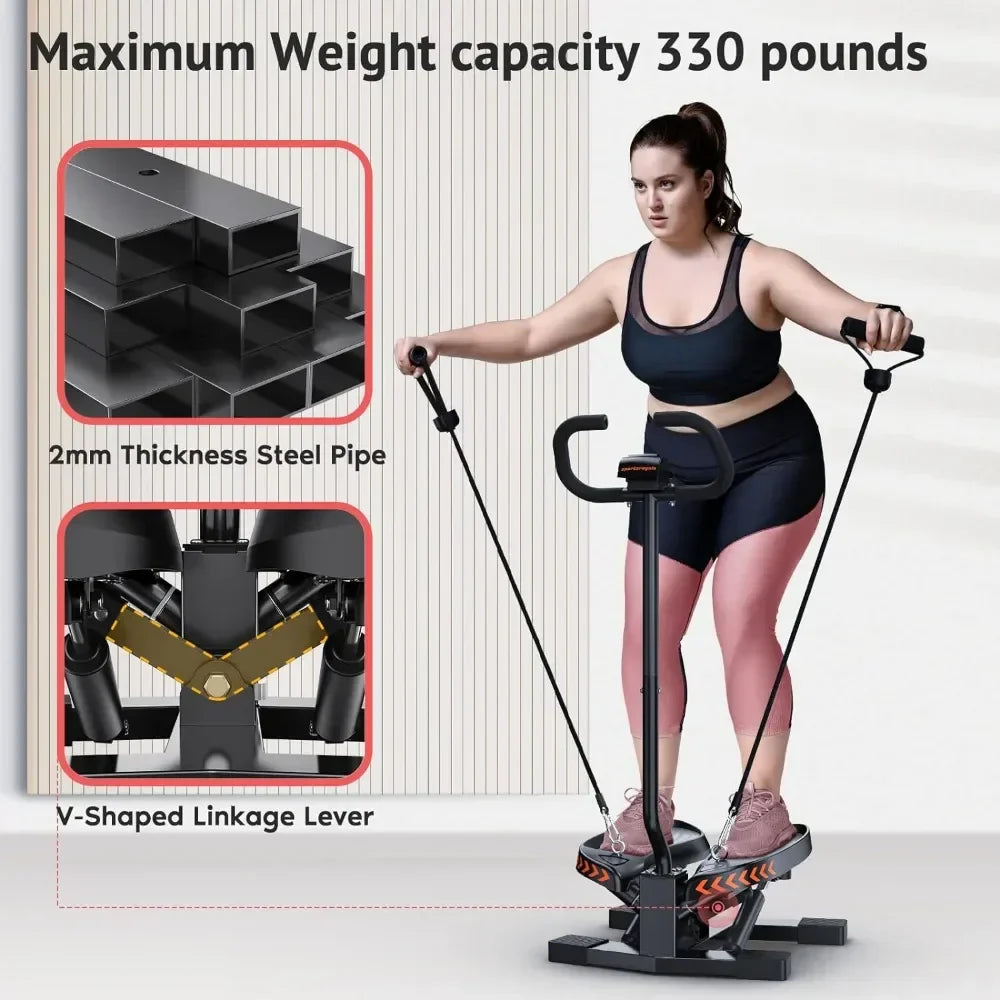 Stair Stepper,  for Exercises-Twist Stepper with Resistance Bands and 330lbs Weight Capacity, Black, Lose Weight and Get Fit