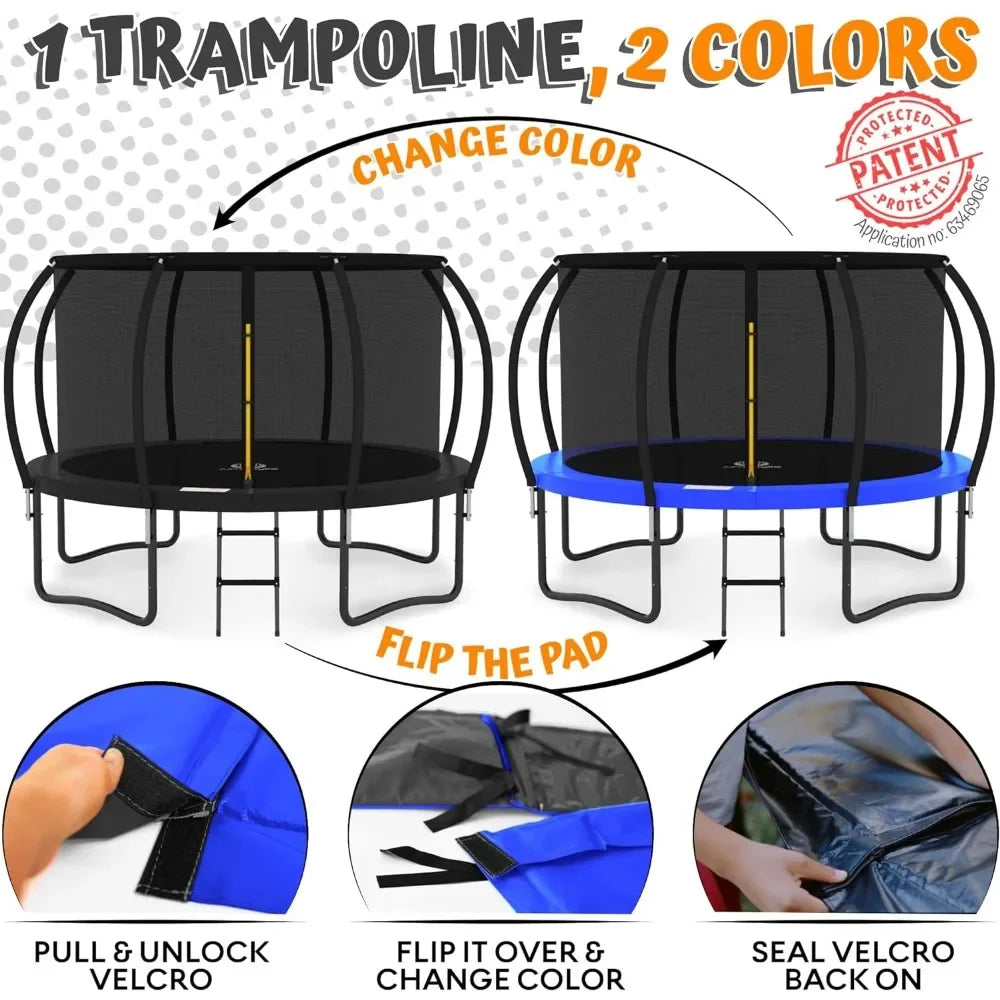 Trampoline with Enclosure - Recreational Trampolines 10FT  with Ladder and AntiRust Coating, Outdoor Trampoline for Kids