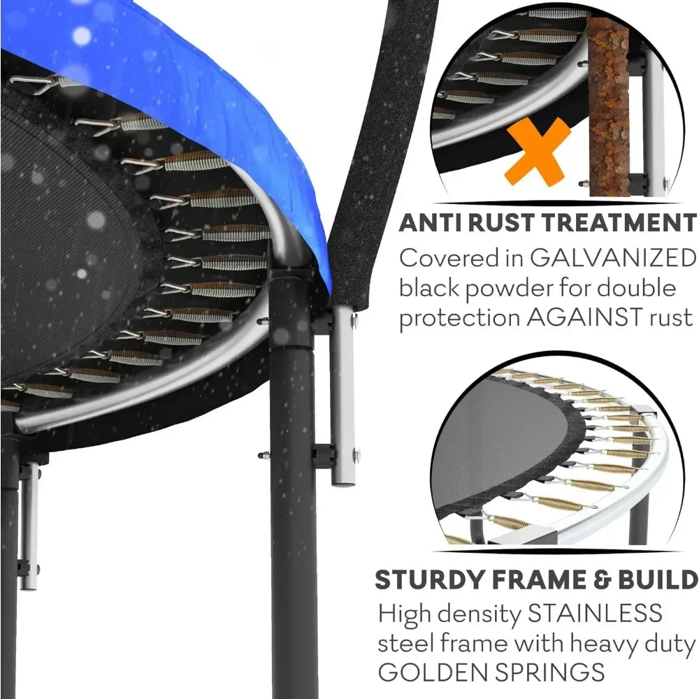 Trampoline with Enclosure - Recreational Trampolines 10FT  with Ladder and AntiRust Coating, Outdoor Trampoline for Kids