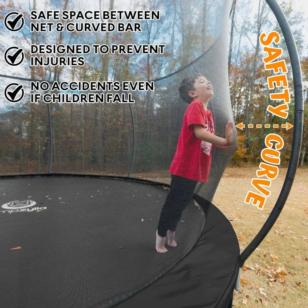 Trampoline with Enclosure - Recreational Trampolines 10FT  with Ladder and AntiRust Coating, Outdoor Trampoline for Kids