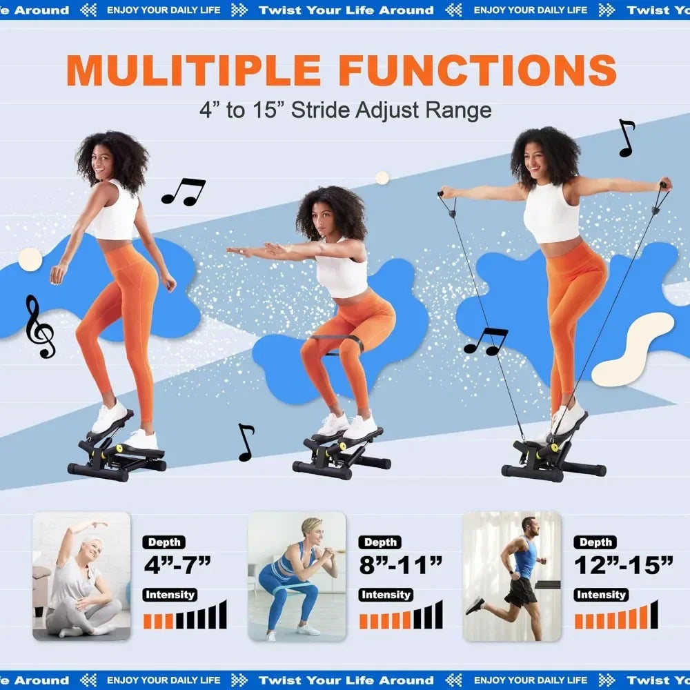 Twist Stepper with Resistance Bands and Booty Bands, 330LBS Stepper Machine with Capacity, Mini Stepper for Full Body Workout