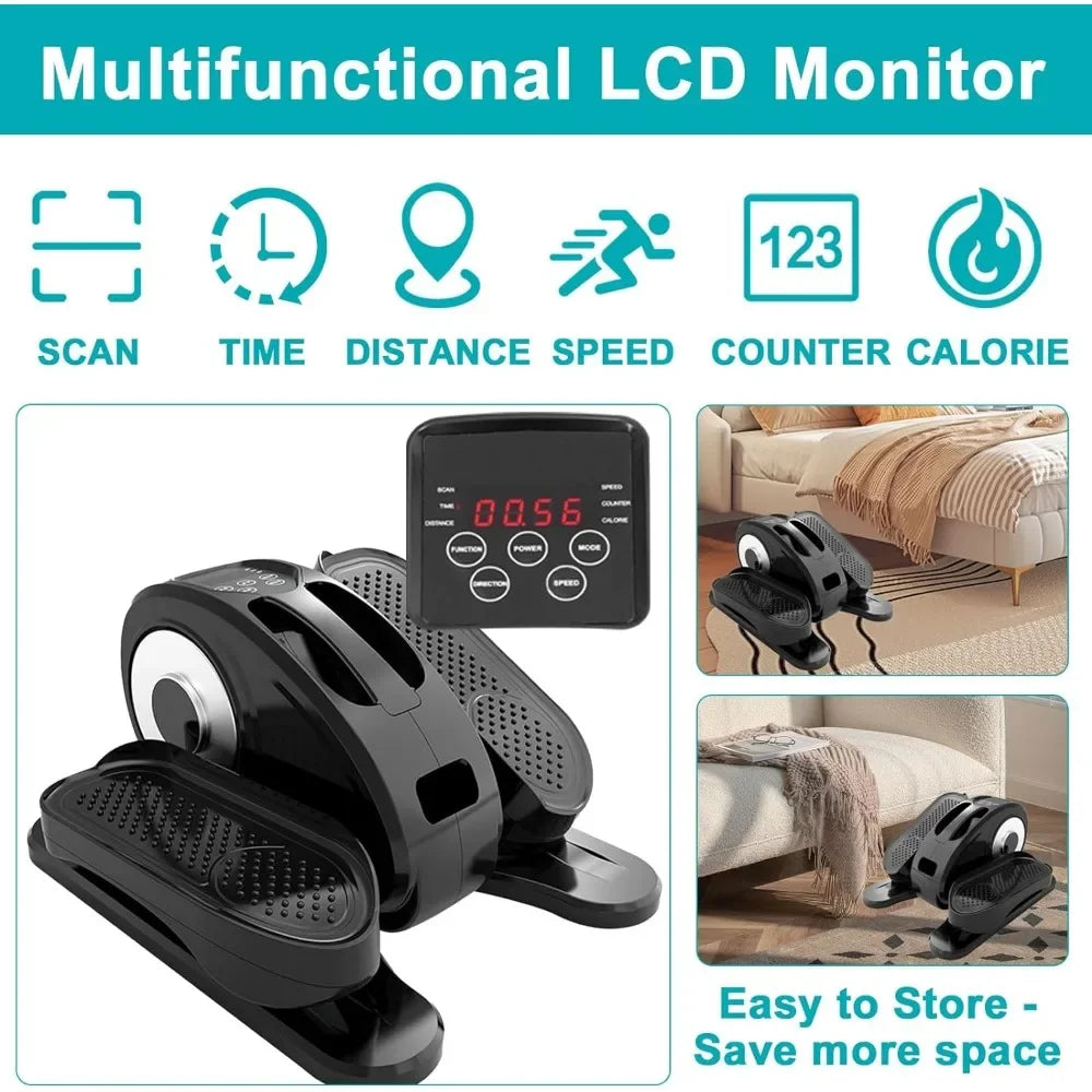 Under Desk Elliptical Machine, Portable Ellipse Leg Exerciser Machine with Remote Control, Display Monitor, Manual Mode Stepper