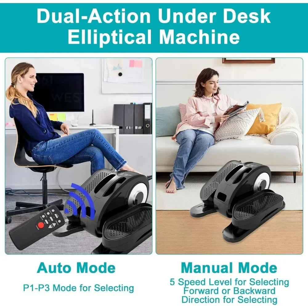 Under Desk Elliptical Machine, Portable Ellipse Leg Exerciser Machine with Remote Control, Display Monitor, Manual Mode Stepper