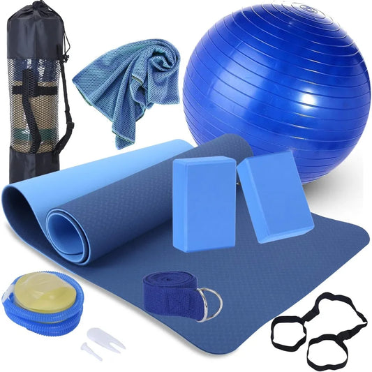 Yoga Beginners Kit Yoga Blocks 2 Pack Yogas Strap Ball Mat with Carrying Strap Net Bag Sports Cooling Towel, Yoga