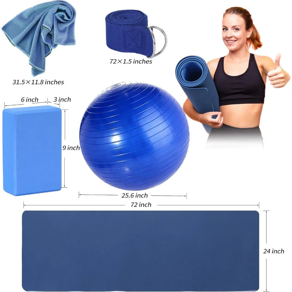 Yoga Beginners Kit Yoga Blocks 2 Pack Yogas Strap Ball Mat with Carrying Strap Net Bag Sports Cooling Towel, Yoga